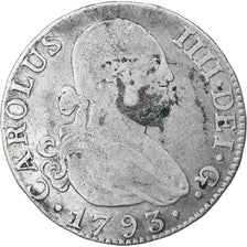 Münze, Spanien, Charles IV, 2 Reales, 1793, Madrid, S+, Silber, KM:430.1
