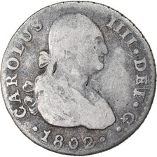 Moneta, Spagna, Charles IV, Real, 1802, Seville, MB, Argento, KM:429.2
