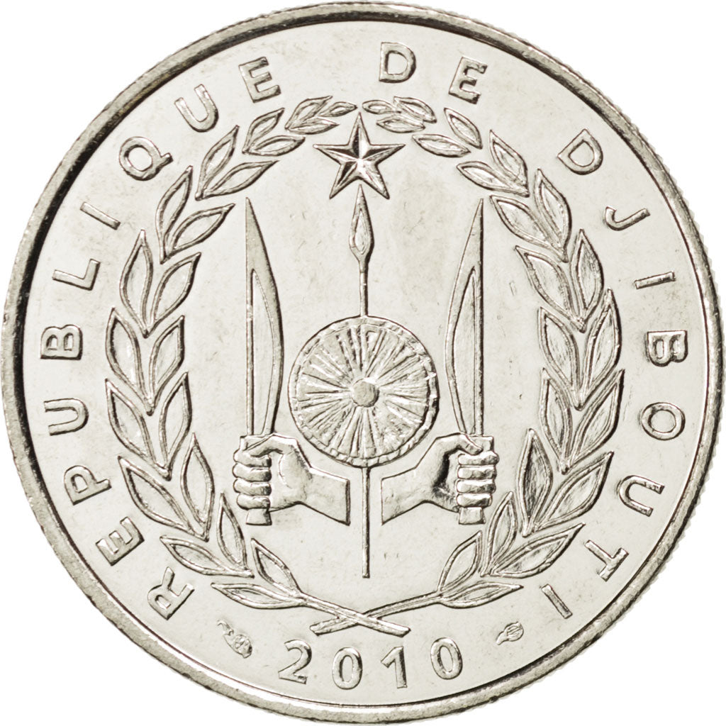 DJIBOUTI, 50 Francs, 2010, Paris, KM #25, MS(63), Copper-Nickel, 25.7, 6.95