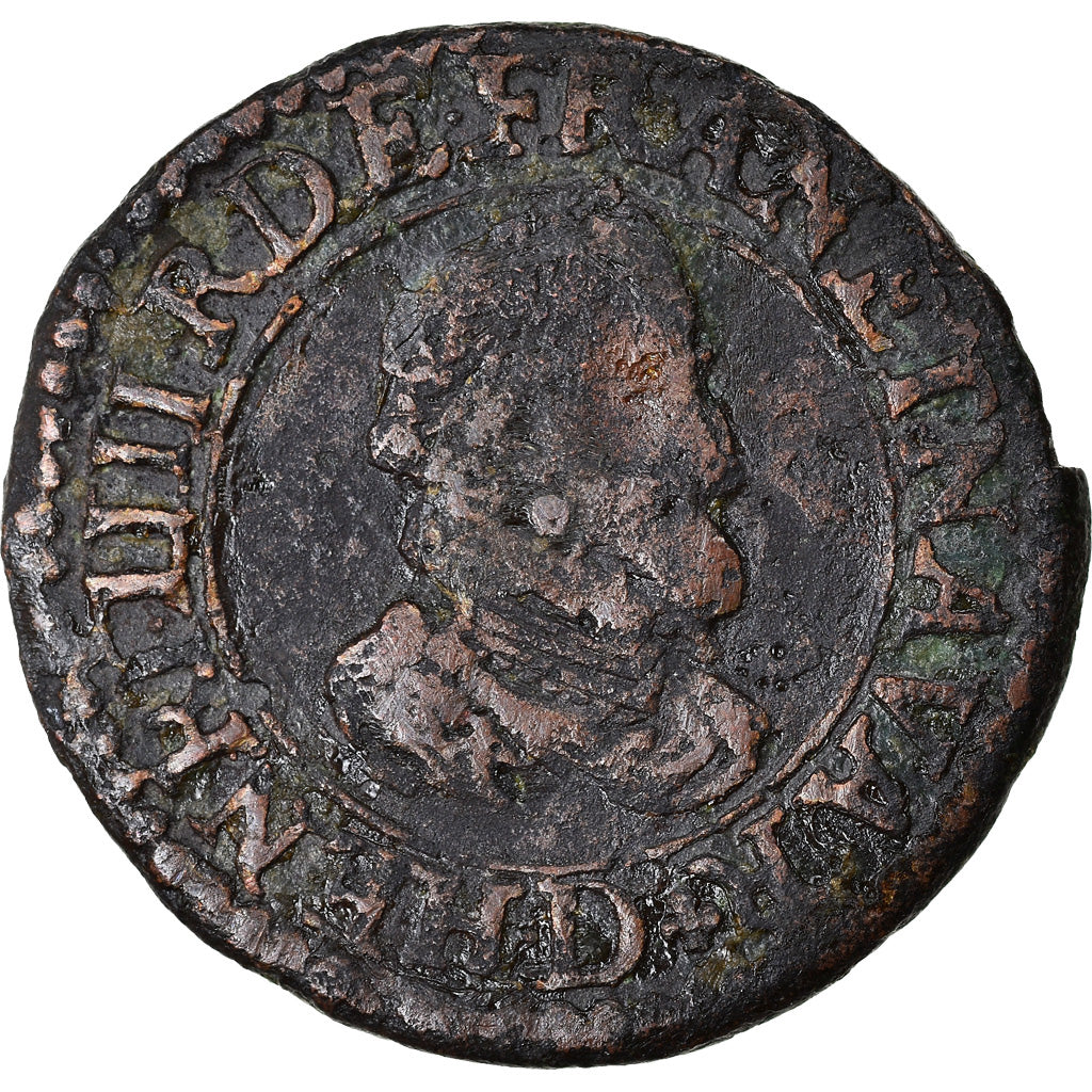 Coin, France, Henri IV, Double Tournois, 1610, Lyon, VF(20-25), Copper, CGKL:204