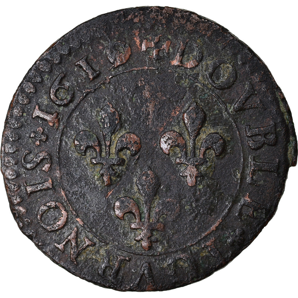 Coin, France, Henri IV, Double Tournois, 1610, Lyon, VF(20-25), Copper, CGKL:204