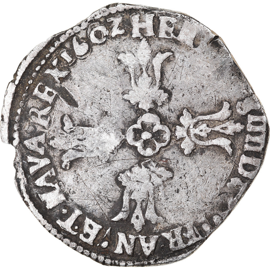 Moeda, França, Henri IV, 1/4 Ecu, 1602, Bordeaux, VF(20-25), Prata