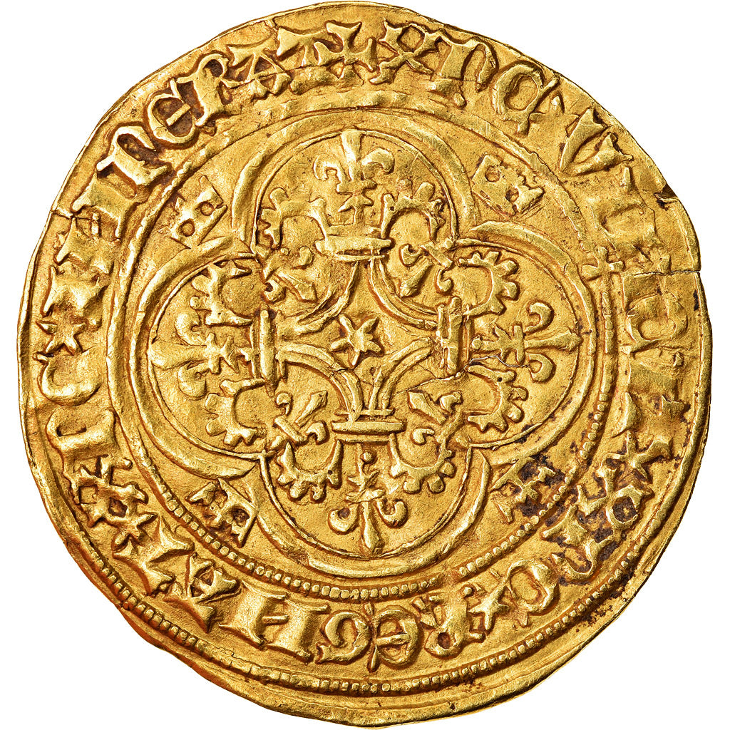 Moeda, França, Charles VI, Ecu d'or, Tours, EF(40-45), Dourado, Duplessy:369C