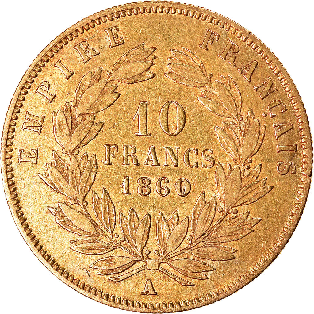 Moneta, Francja, Napoleon III, Napoléon III, 10 Francs, 1860, Paris, VF(20-25)