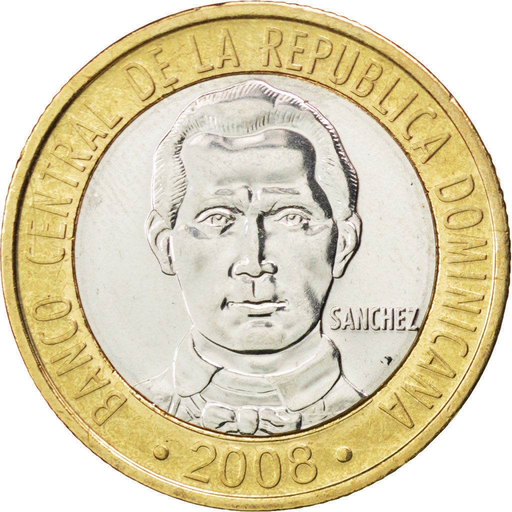DOMINICAN REPUBLIC, 5 Pesos, 2008, KM #89, MS(63), Bi-Metallic, 23, 6.05
