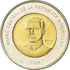 DOMINICAN REPUBLIC, 10 Pesos, 2008, KM #106, MS(63), Bi-Metallic, 27, 7.96