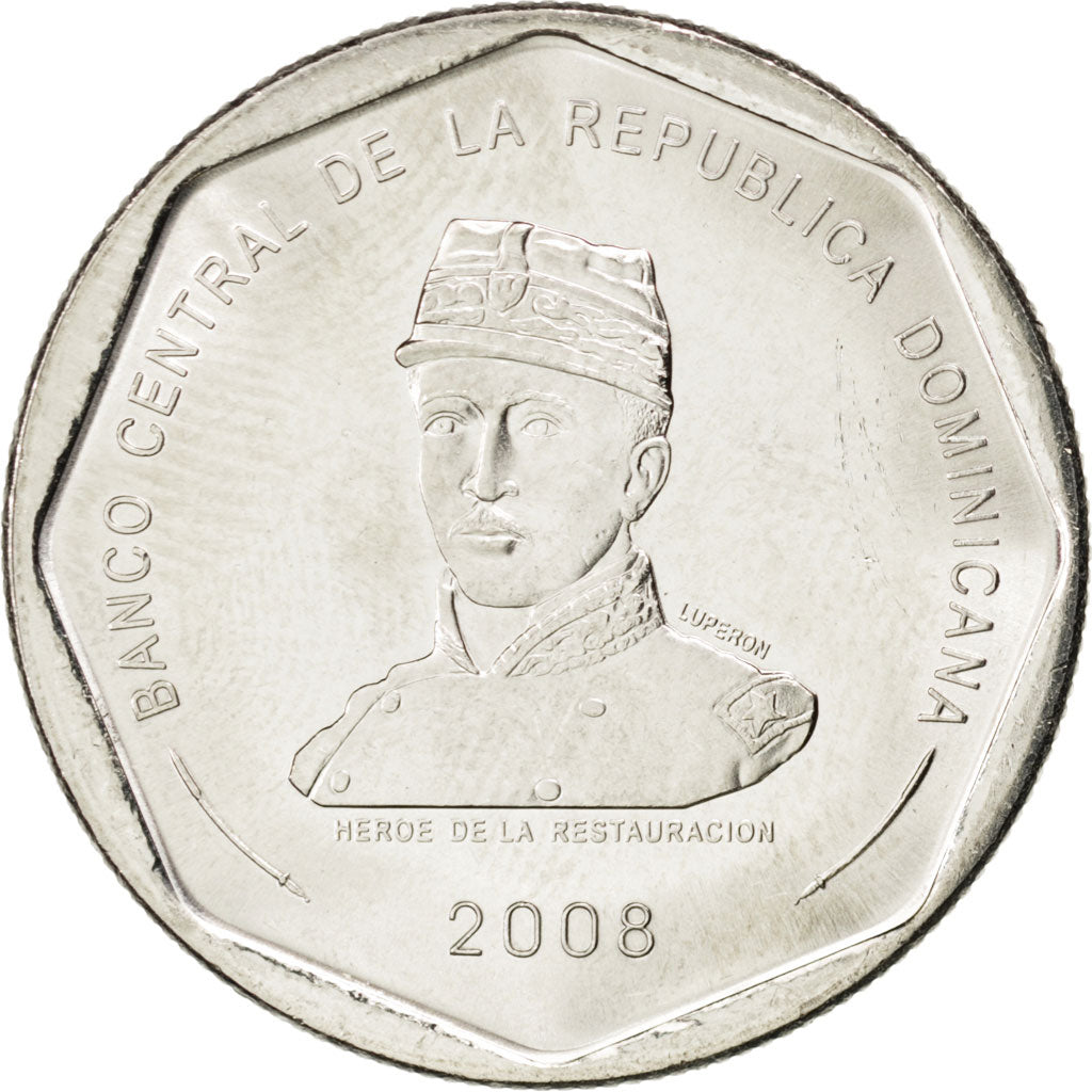 DOMINICAN REPUBLIC, 25 Pesos, 2008, KM #107, MS(63), Copper-Nickel, 28.82, 8.49