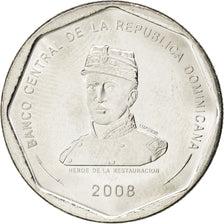 DOMINICAN REPUBLIC, 25 Pesos, 2008, KM #107, MS(63), Copper-Nickel, 28.82, 8.49