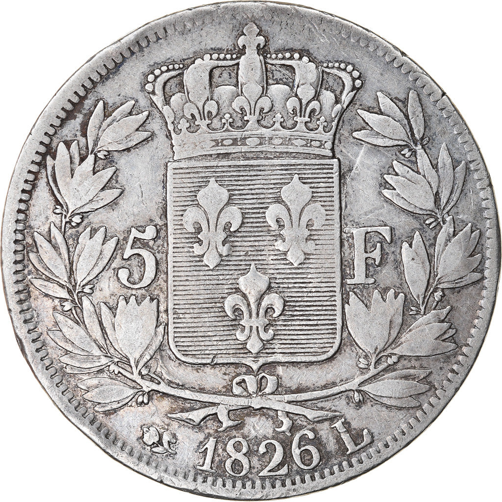 Moneda, Francia, Charles X, 5 Francs, 1826, Bayonne, MBC, Plata, KM:720.8