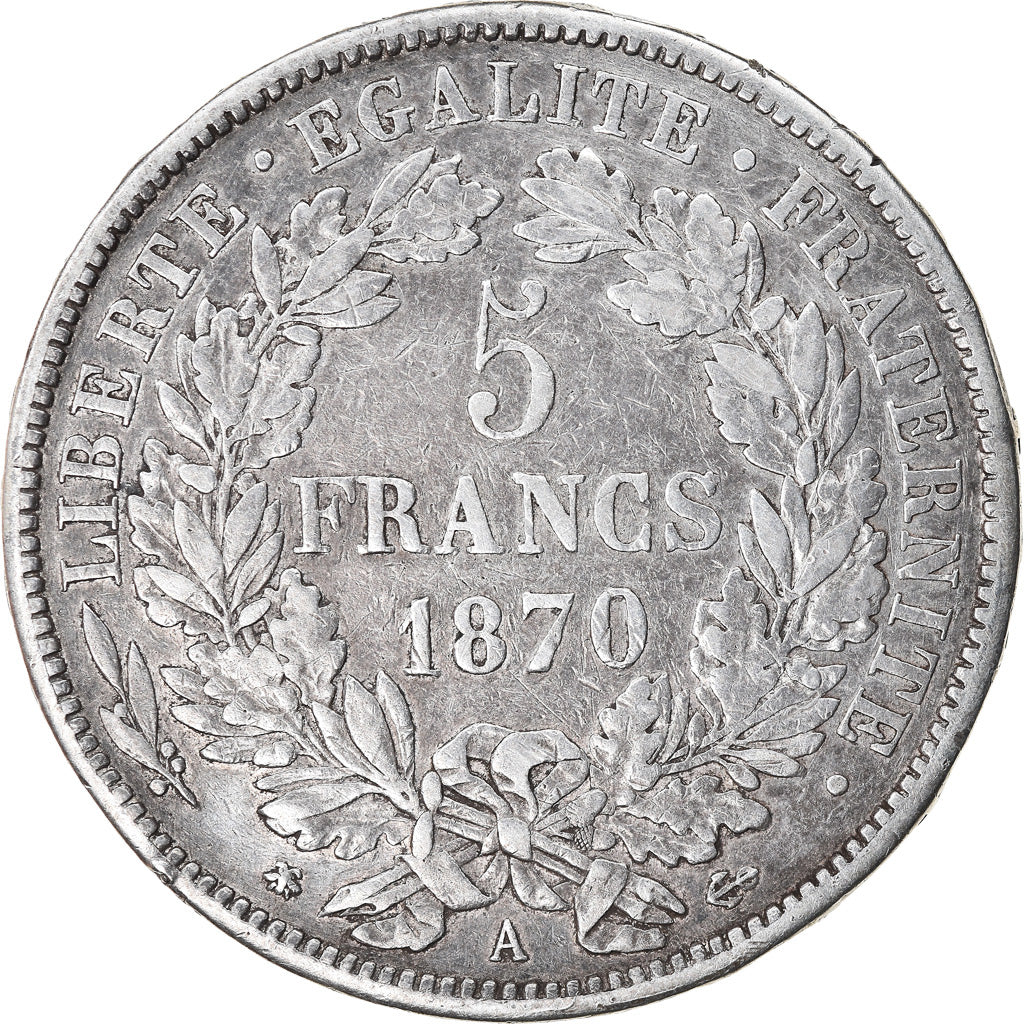 Coin, France, Cérès, 5 Francs, 1870, Paris, EF(40-45), Silver, KM:819