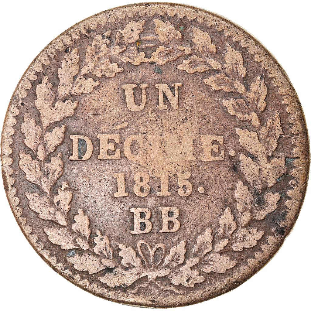 Coin, France, Louis XVIII, Decime, 1815, Strasbourg, VF(30-35), Bronze, KM:701