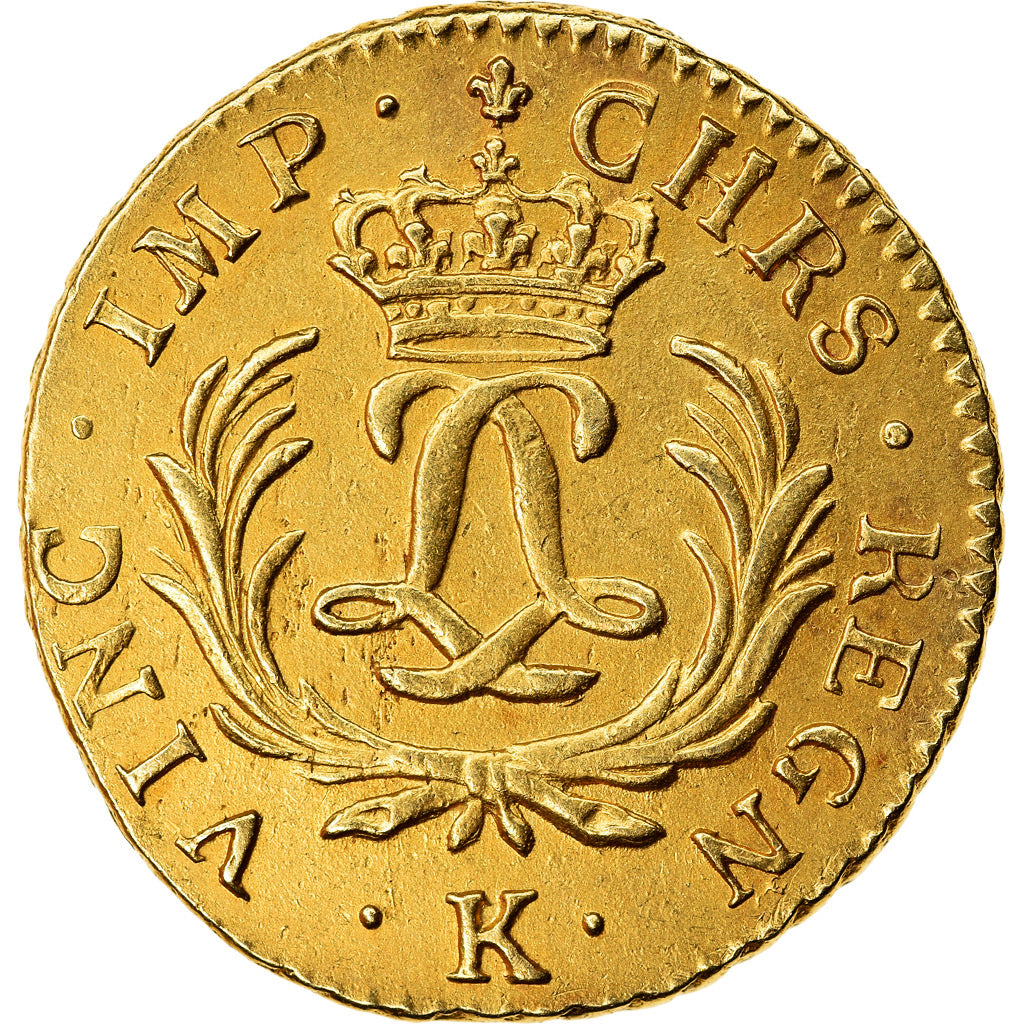 Moneta, Francia, Louis XV, Louis d'or Mirliton, Grandes Palmes, 1724, Bordeaux