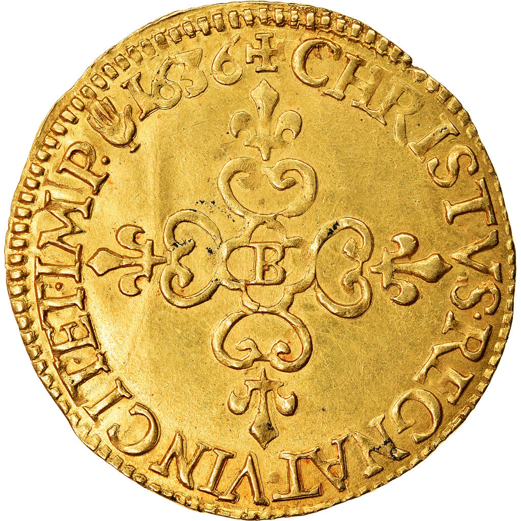 Coin, France, Louis XIII, Écu d'or, Ecu d'or, 1636, Rouen, AU(50-53), Gold