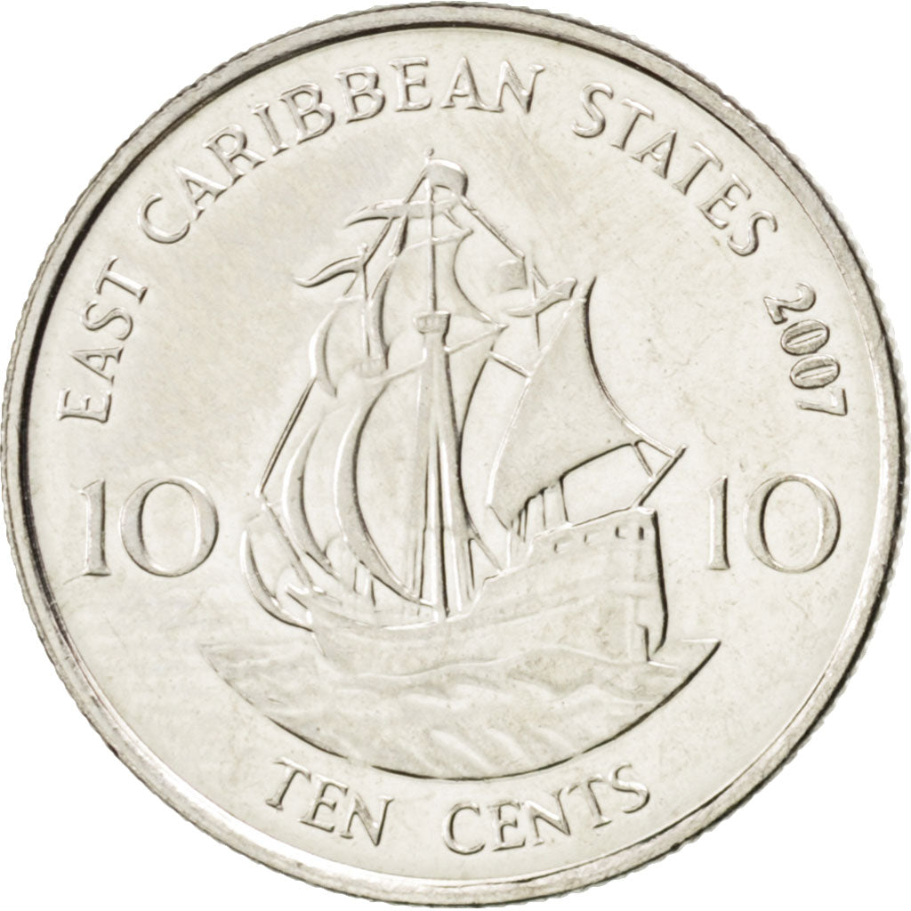 EAST CARIBBEAN STATES, 10 Cents, 2007, British Royal Mint, KM #37, MS(63),...