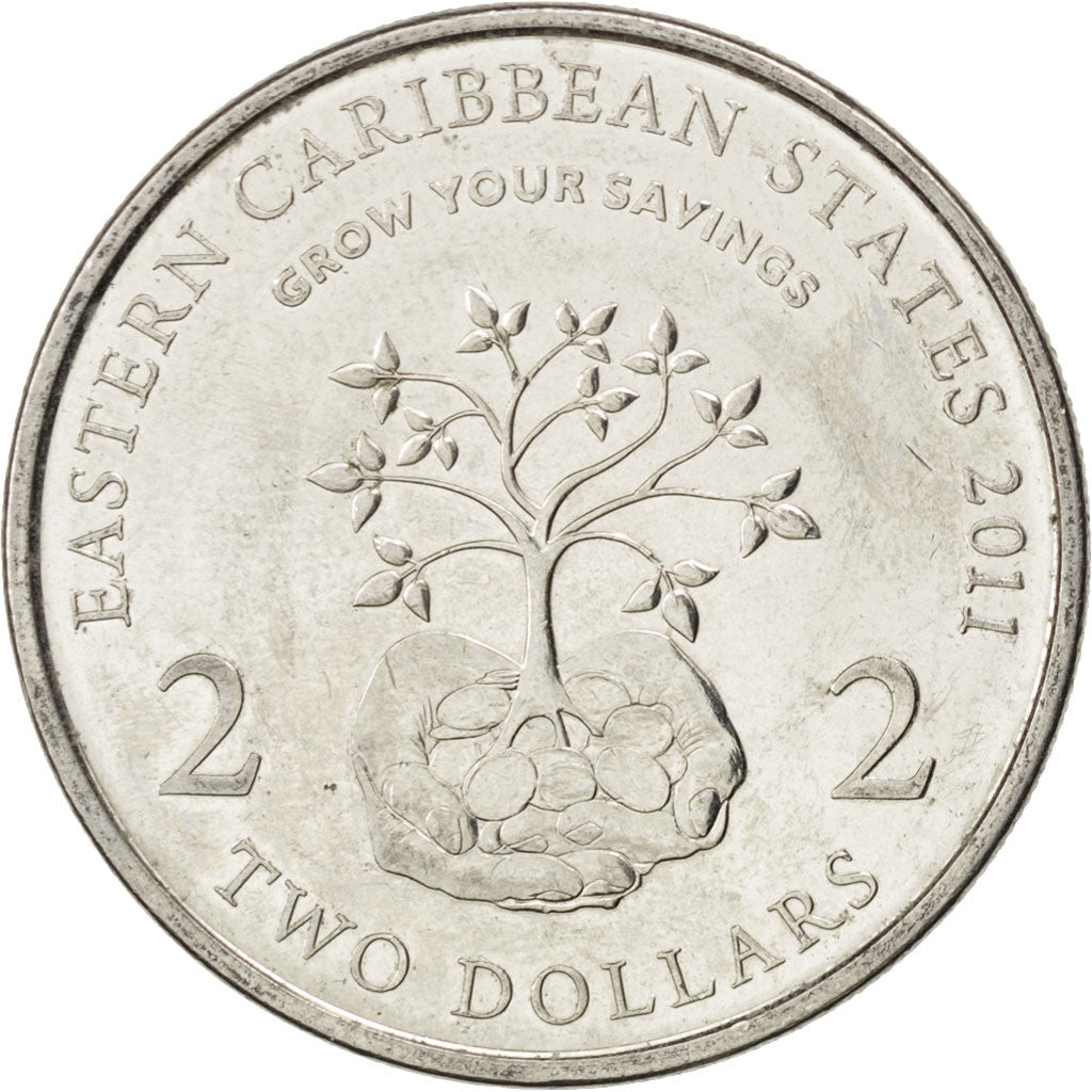 Coin, East Caribbean States, 2 Dollars, 2011, MS(63), Cupro-nickel, KM:New