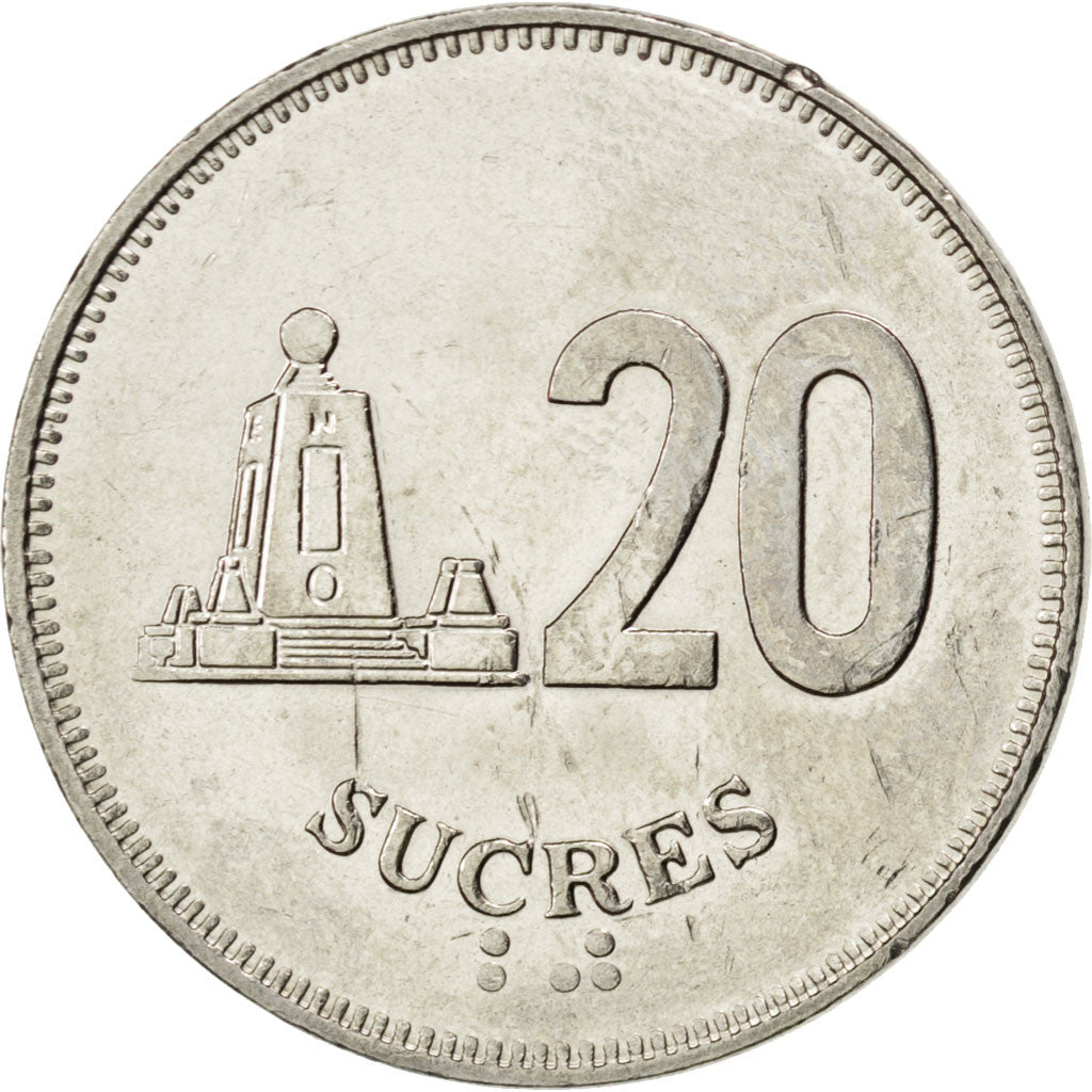 Coin, Ecuador, 20 Sucres, 1991, MS(63), Nickel Clad Steel, KM:94.2