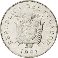 ECUADOR, 50 Sucres, 1991, KM #93, MS(63), Nickel Clad Steel, 29, 8.45
