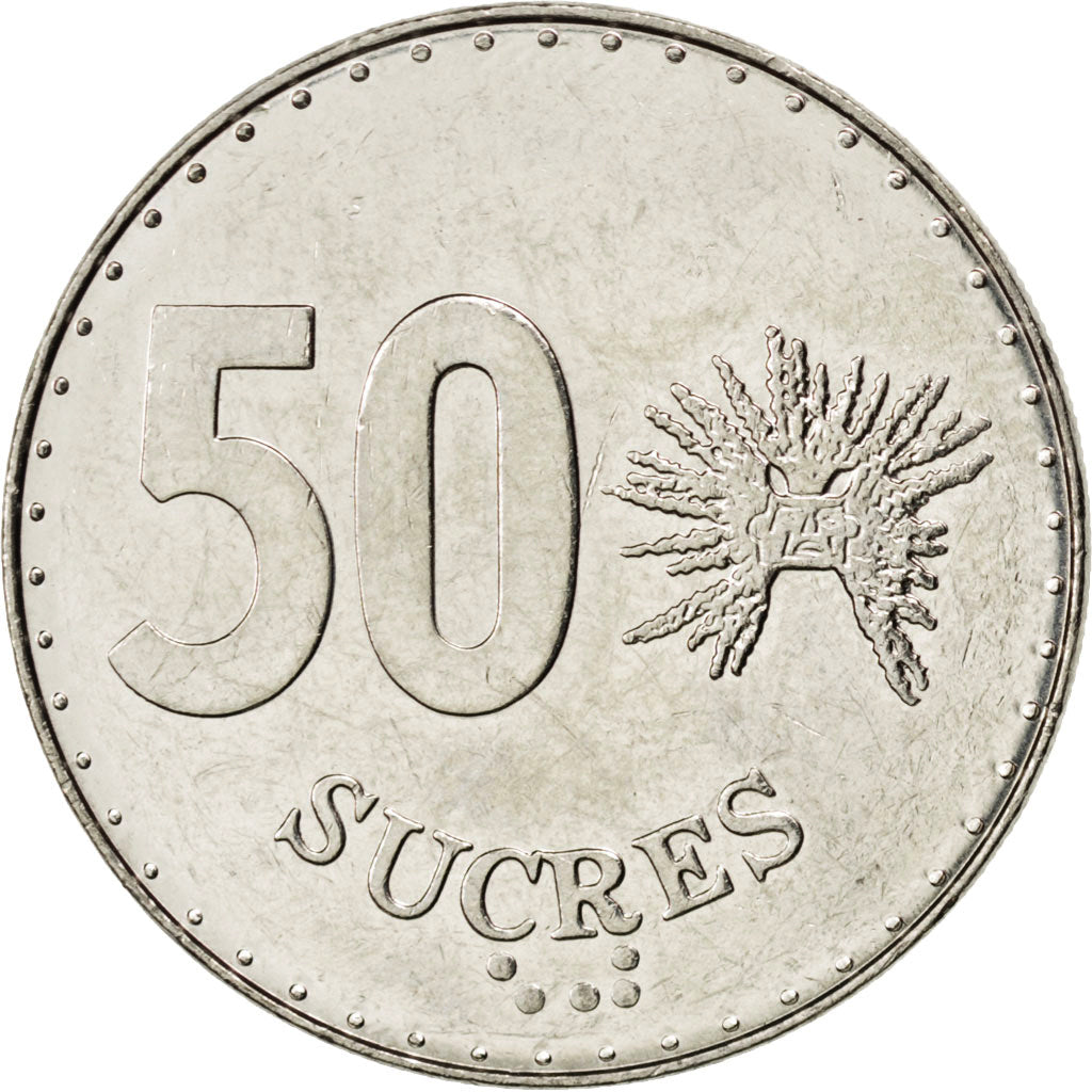 ECUADOR, 50 Sucres, 1991, KM #93, MS(63), Nickel Clad Steel, 29, 8.45