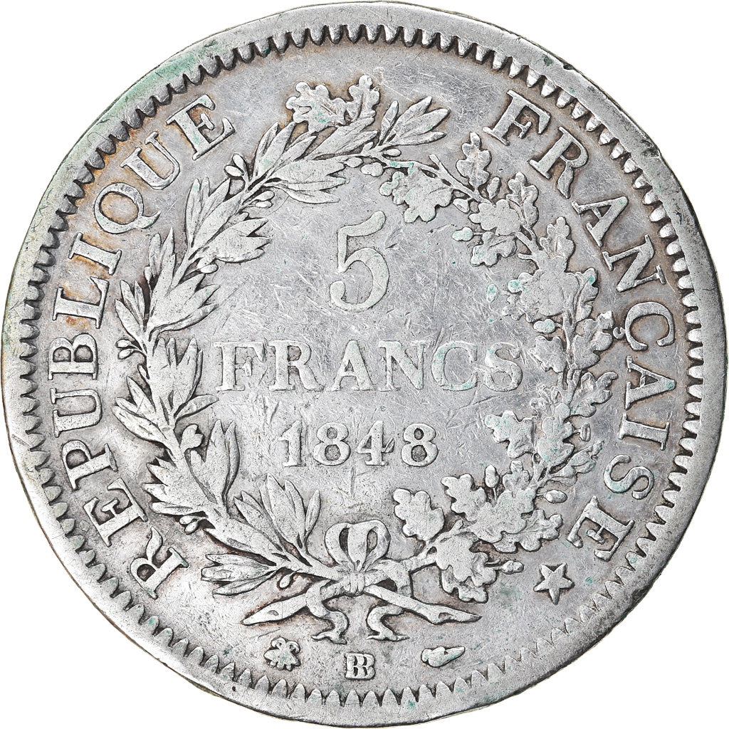 Coin, France, Hercule, 5 Francs, 1848, Strasbourg, VF(20-25), Silver, KM:756.2