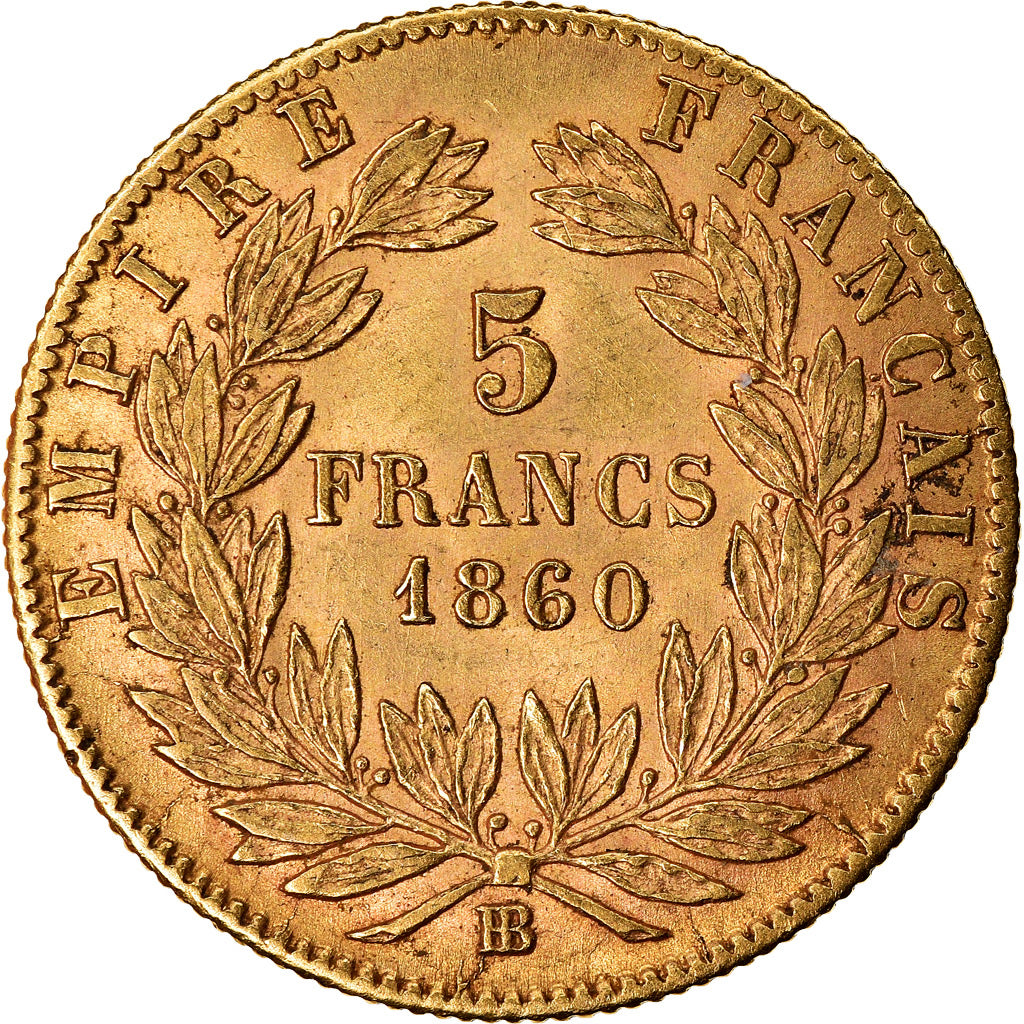 Moeda, França, Napoleon III, Napoléon III, 5 Francs, 1860, Strasbourg