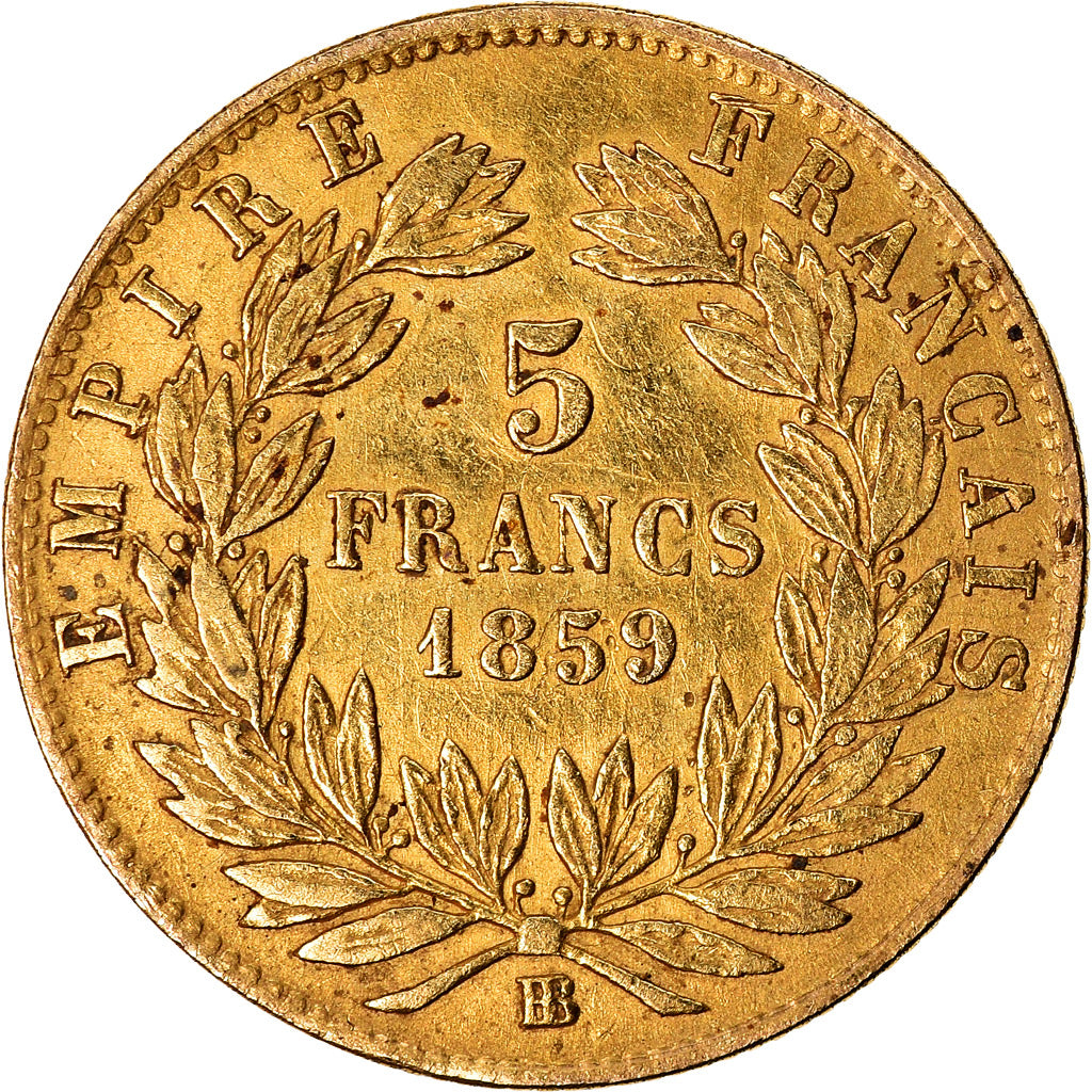Moneta, Francja, Napoleon III, Napoléon III, 5 Francs, 1859, Strasbourg
