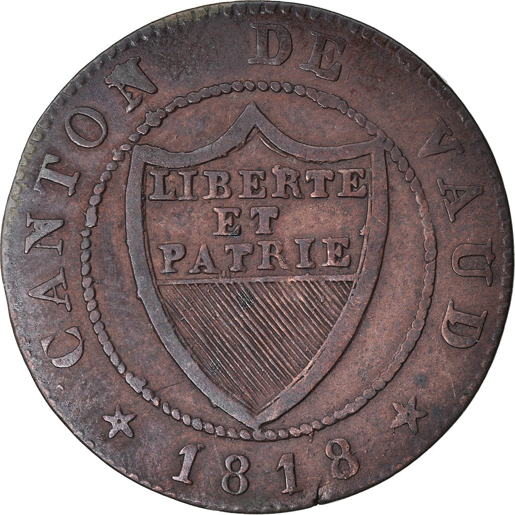Moneta, CANTONI SVIZZERI, VAUD, 1/2 Batzen-5 Rappen, 1818, BB, Biglione, KM:6