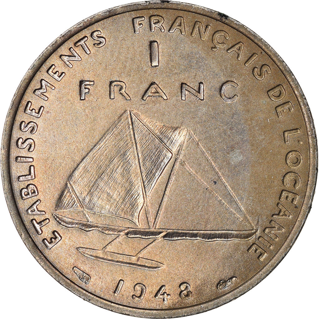 Coin, FRENCH OCEANIA, Franc, 1948, Paris, ESSAI, MS(60-62), Nickel-Bronze