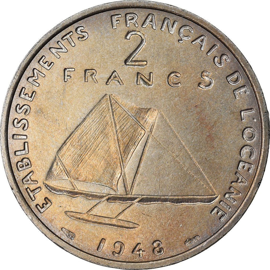 Coin, FRENCH OCEANIA, 2 Francs, 1948, Paris, ESSAI, MS(60-62), Copper-nickel