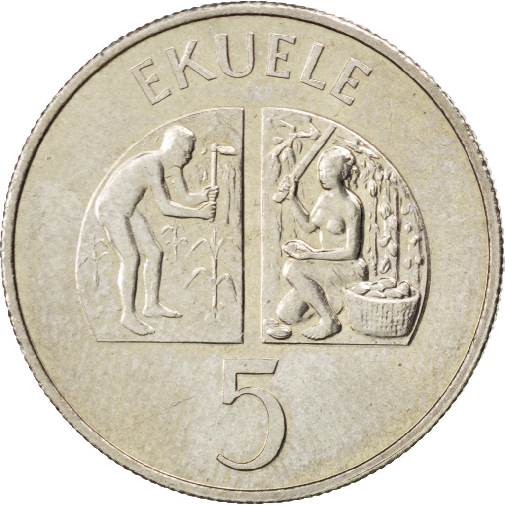 EQUATORIAL GUINEA, 5 Ekuele, 1975, KM #33, MS(63), Copper-Nickel, 3.40