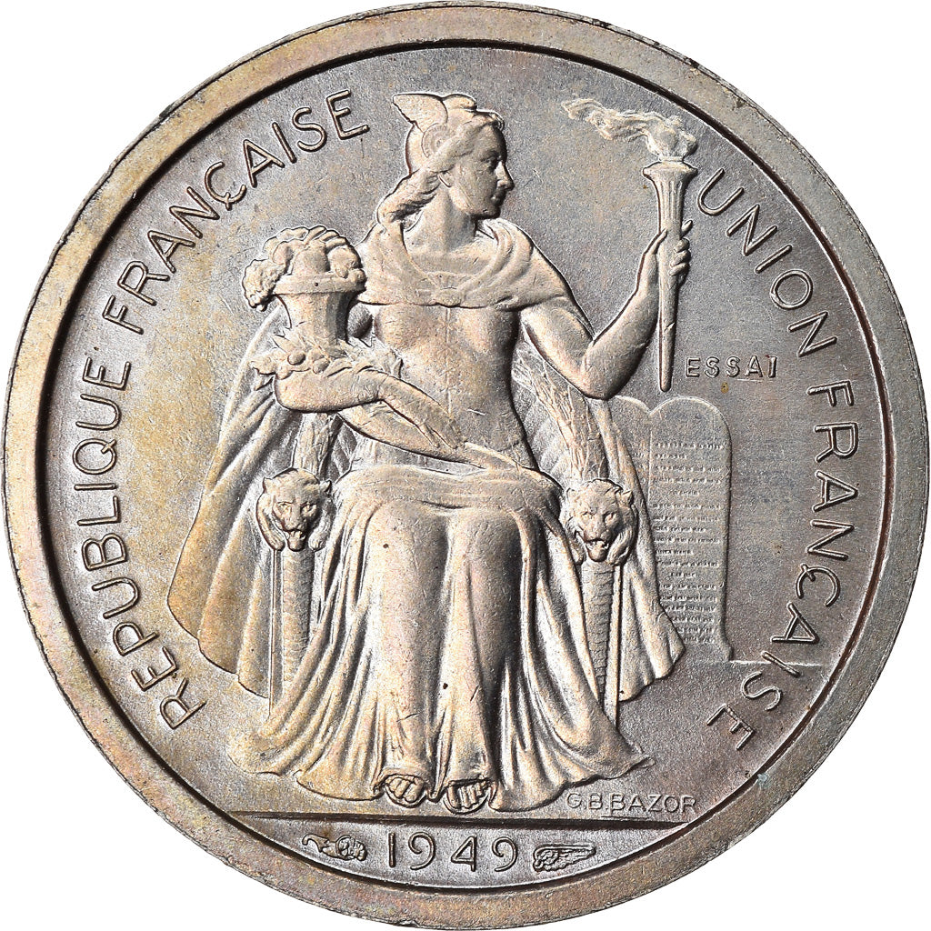 Coin, New Caledonia, Franc, 1949, Paris, ESSAI, MS(60-62), Copper-nickel, KM:E8