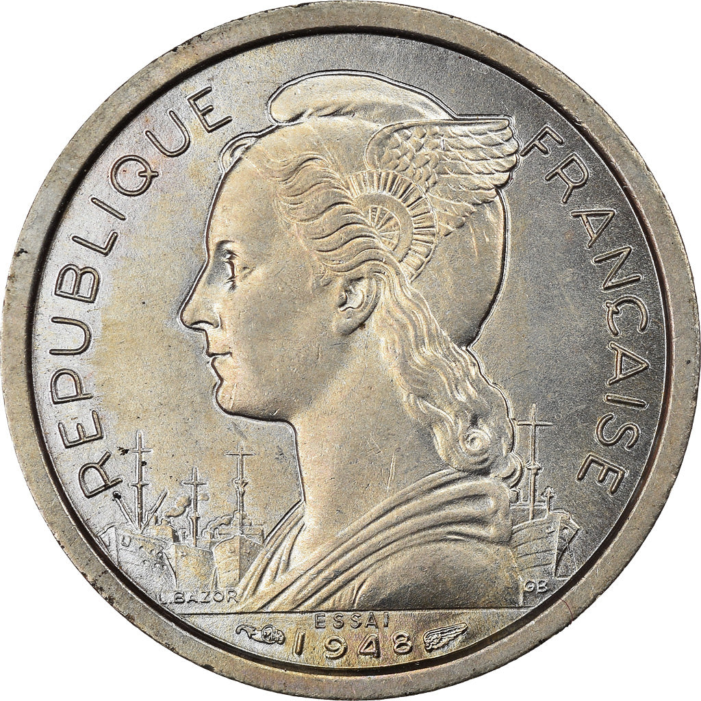 Coin, Réunion, Franc, 1948, Paris, ESSAI, MS(60-62), Copper-nickel, KM:E3