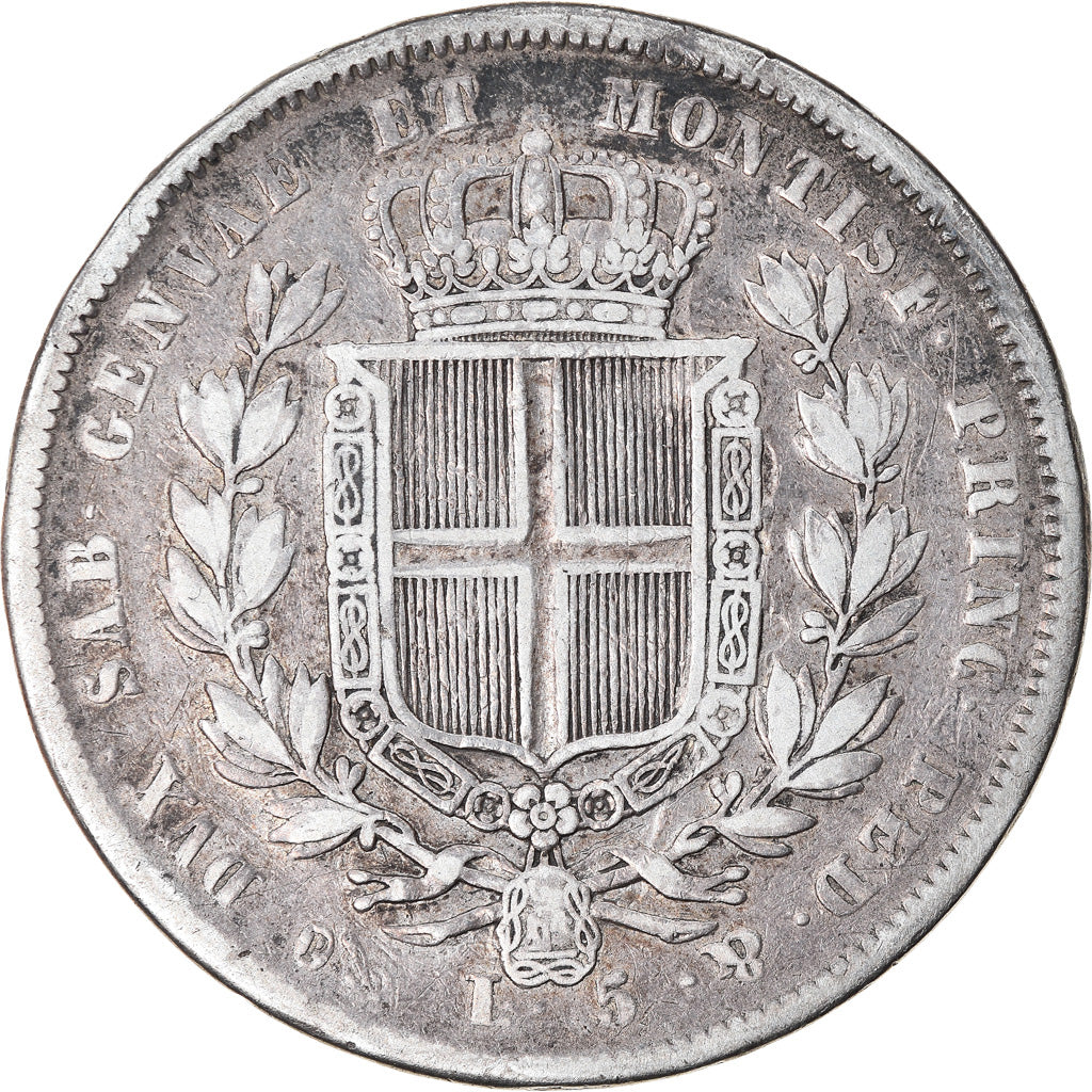 Moeda, ESTADOS ITALIANOS, SARDINIA, Carlo Alberto, 5 Lire, 1831, Genoa