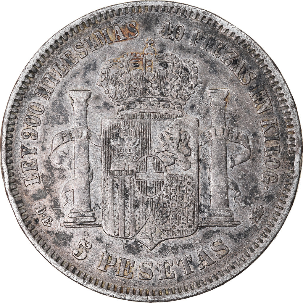 Coin, Spain, Amadeao I, 5 Pesetas, 1871 (75), Madrid, EF(40-45), Silver, KM:666