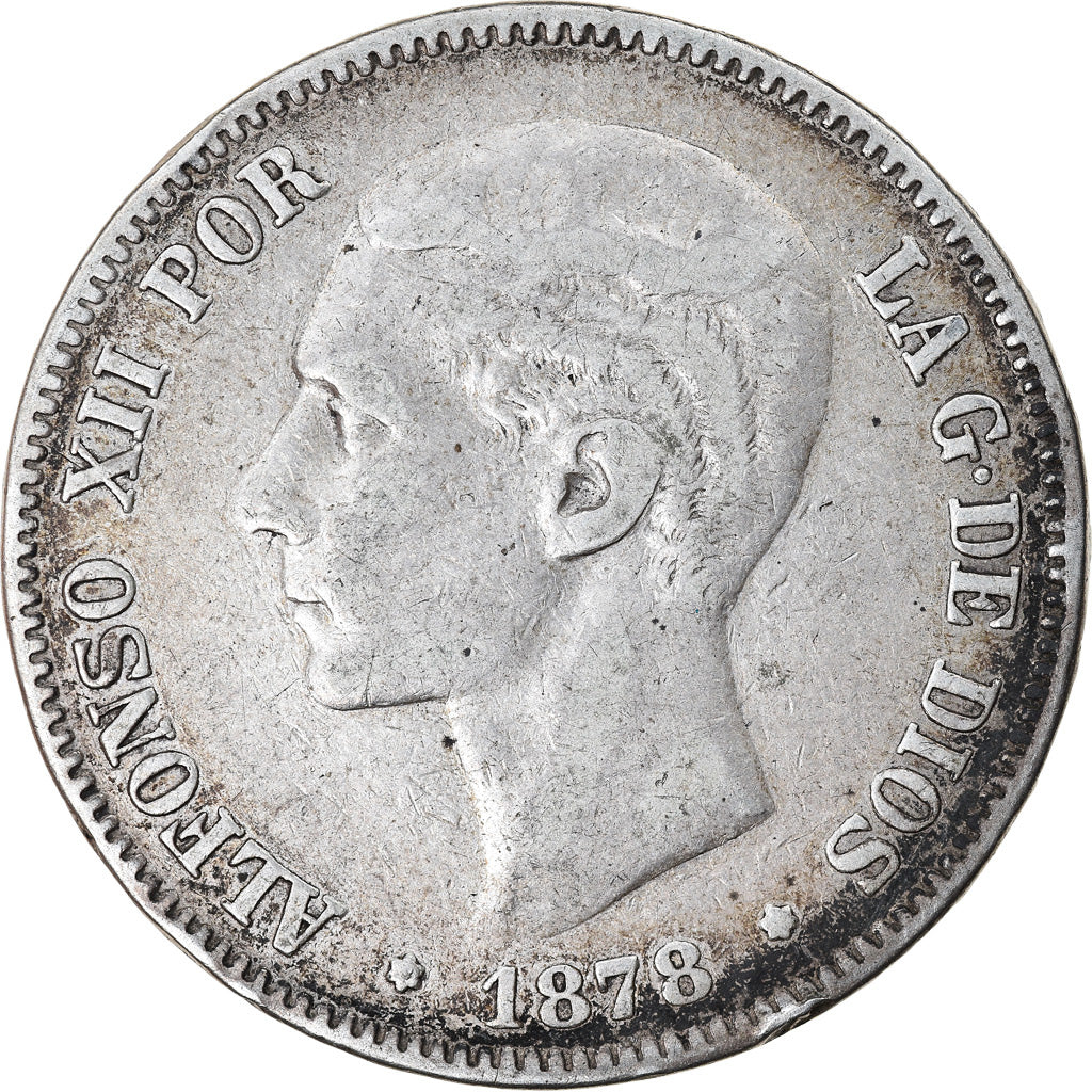 Coin, Spain, Alfonso XII, 5 Pesetas, 1878, Madrid, VF(30-35), Silver, KM:676