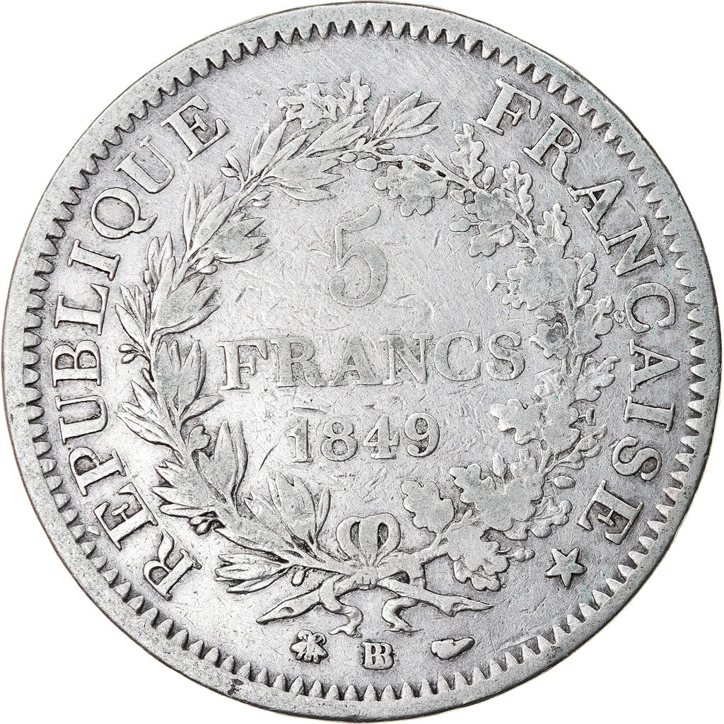 Coin, France, Hercule, 5 Francs, 1849, Strasbourg, VF(30-35), Silver, KM:756.2