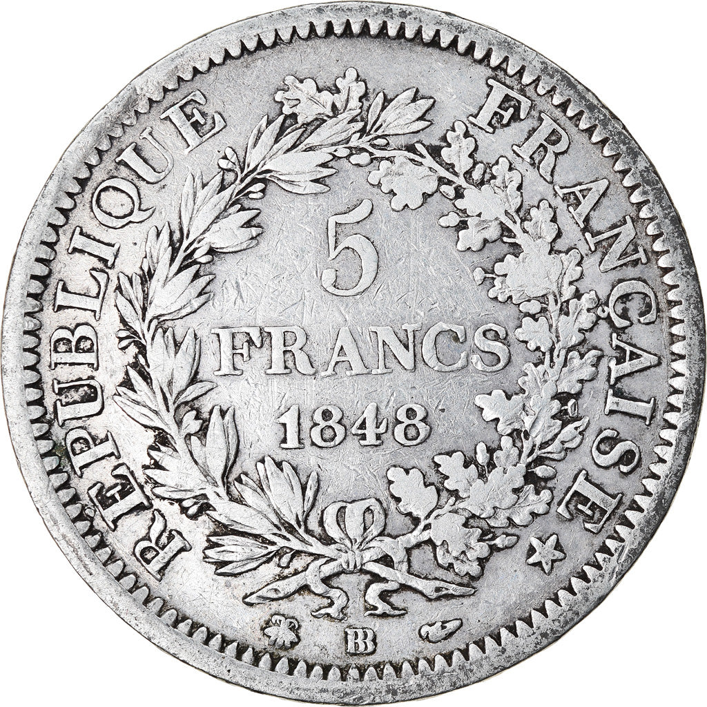 Coin, France, Hercule, 5 Francs, 1848, Strasbourg, VF(30-35), Silver, KM:756.2