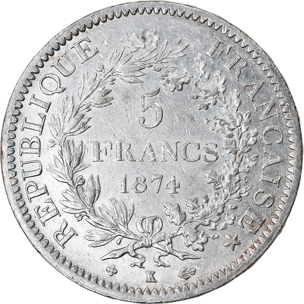 Coin, France, Hercule, 5 Francs, 1874, Bordeaux, EF(40-45), Silver, KM:820.2