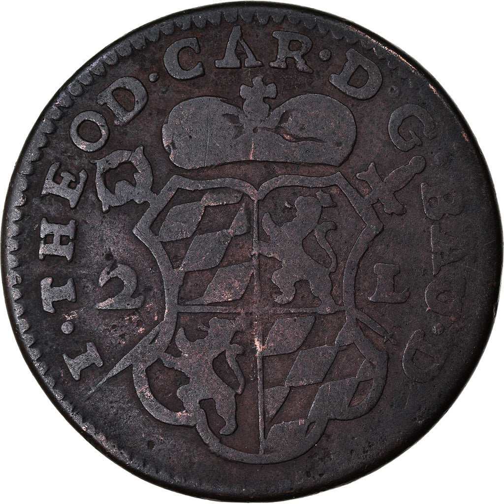 Moneda, LIEJA, John Theodore, 2 Liards, 1751, Liege, BC+, Cobre, KM:158