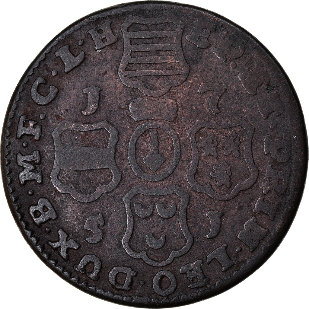Moneda, LIEJA, John Theodore, 2 Liards, 1751, Liege, BC+, Cobre, KM:158