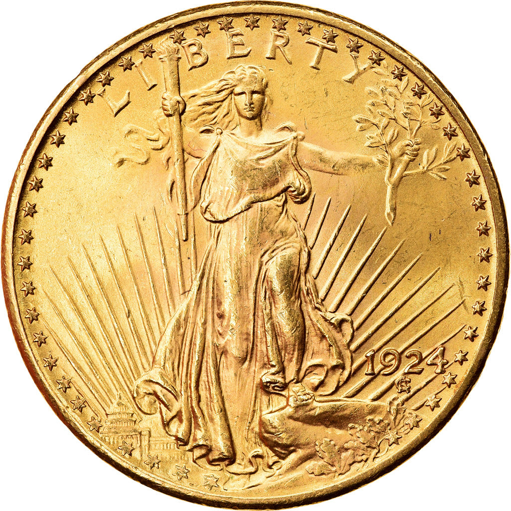 Coin, United States, $20, Double Eagle, 1924, Philadelphia, MS(60-62), Gold