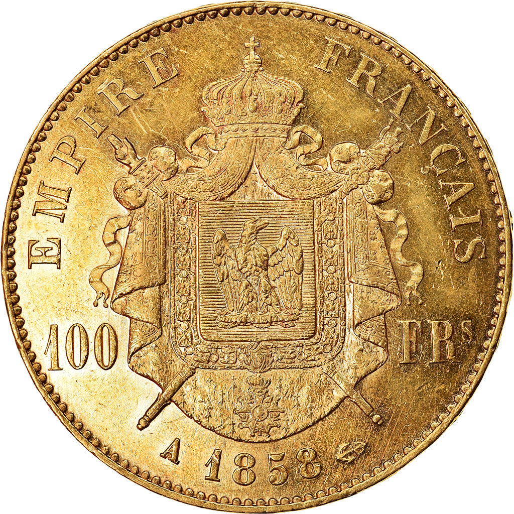 Coin, France, Napoleon III, Napoléon III, 100 Francs, 1858, Paris, AU(55-58)