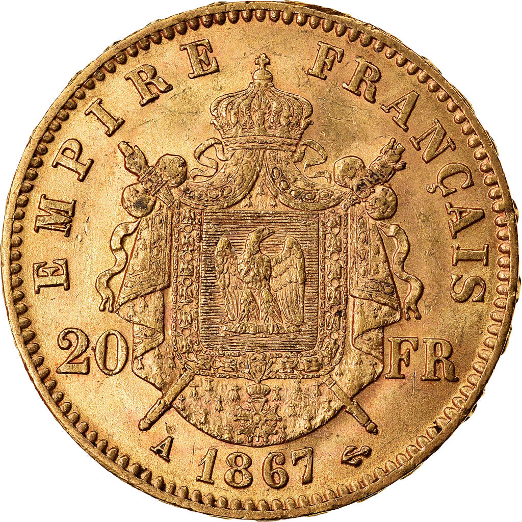 Moneda, Francia, Napoleon III, Napoléon III, 20 Francs, 1867, Paris, MBC+, Oro