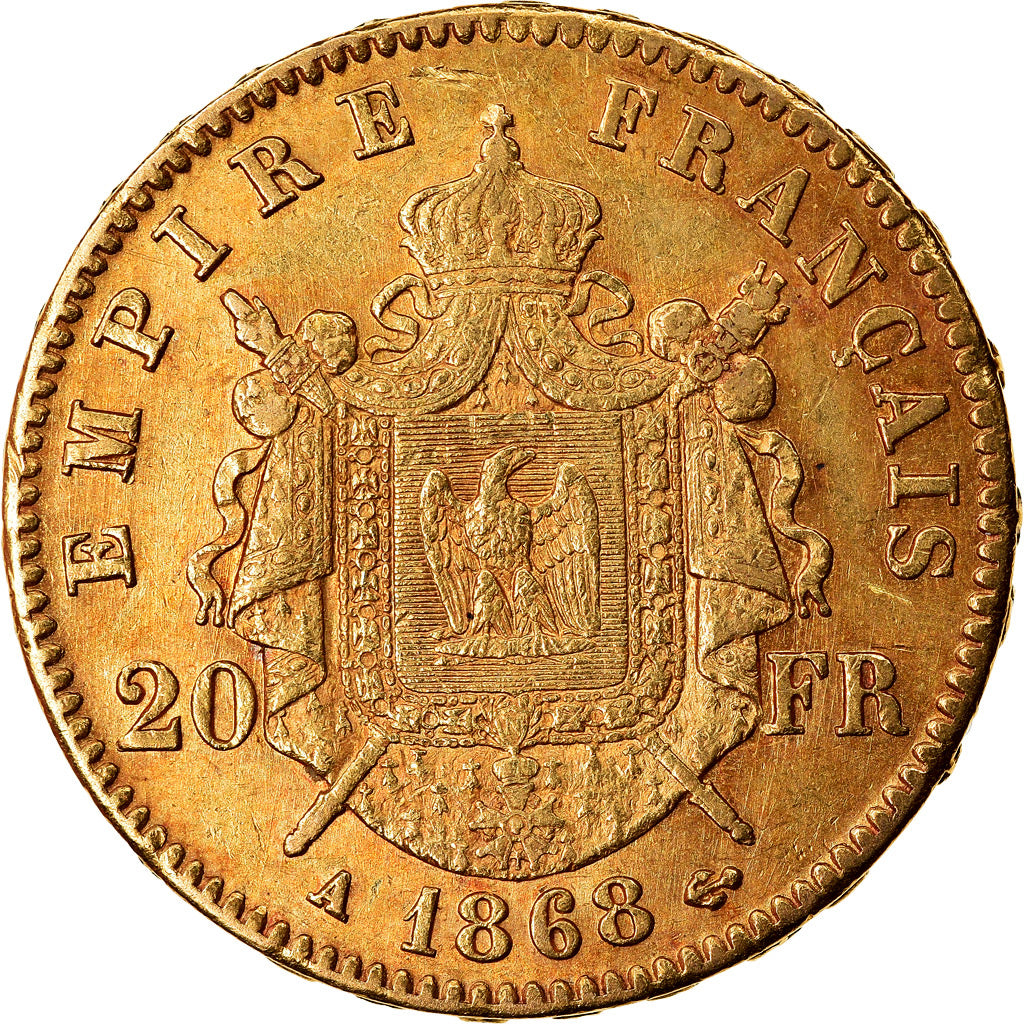 Moeda, França, Napoleon III, 20 Francs, 1868, Paris, AU(50-53), Gold, KM 801.1