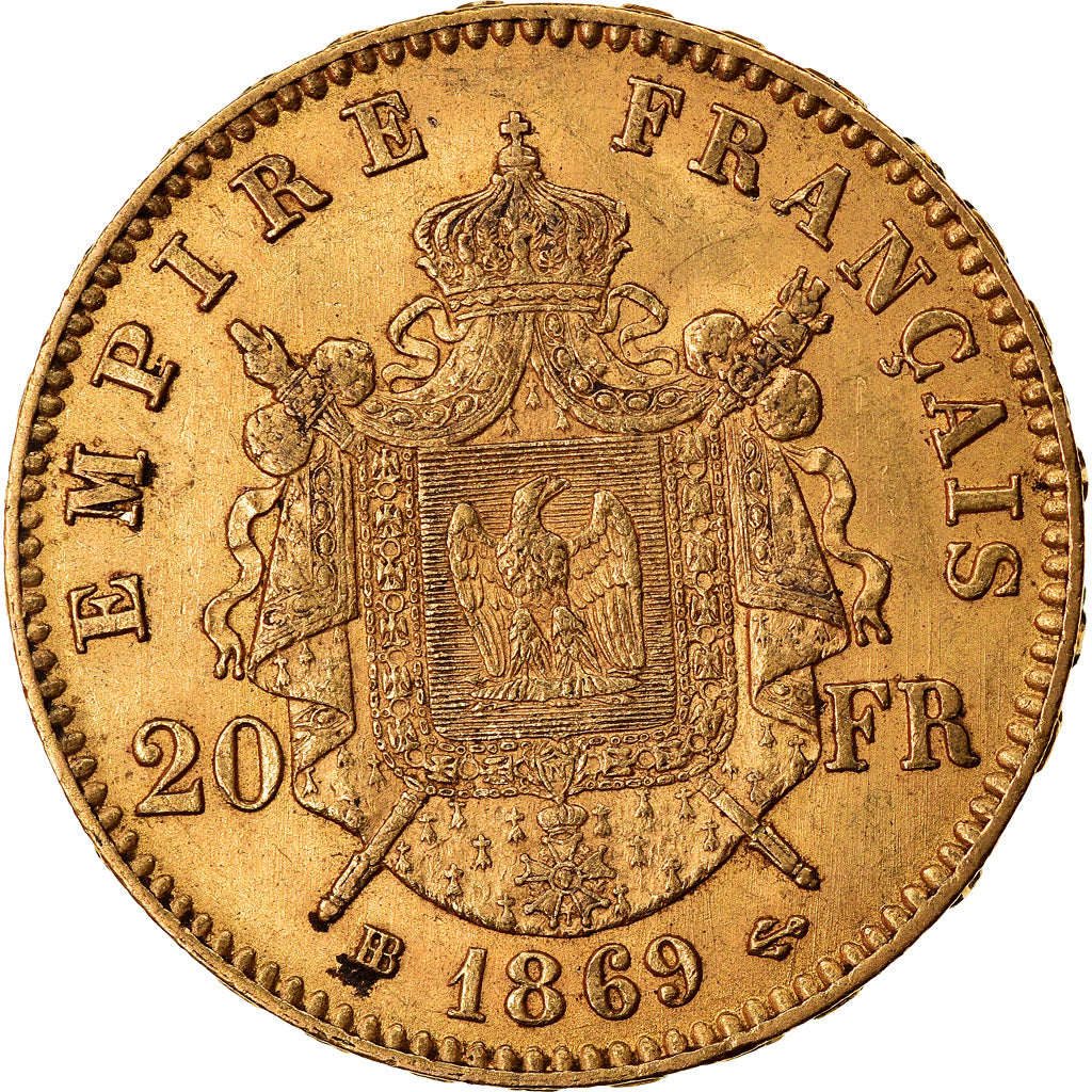 Moneta, Francja, Napoleon III, Napoléon III, 20 Francs, 1869, Strasbourg