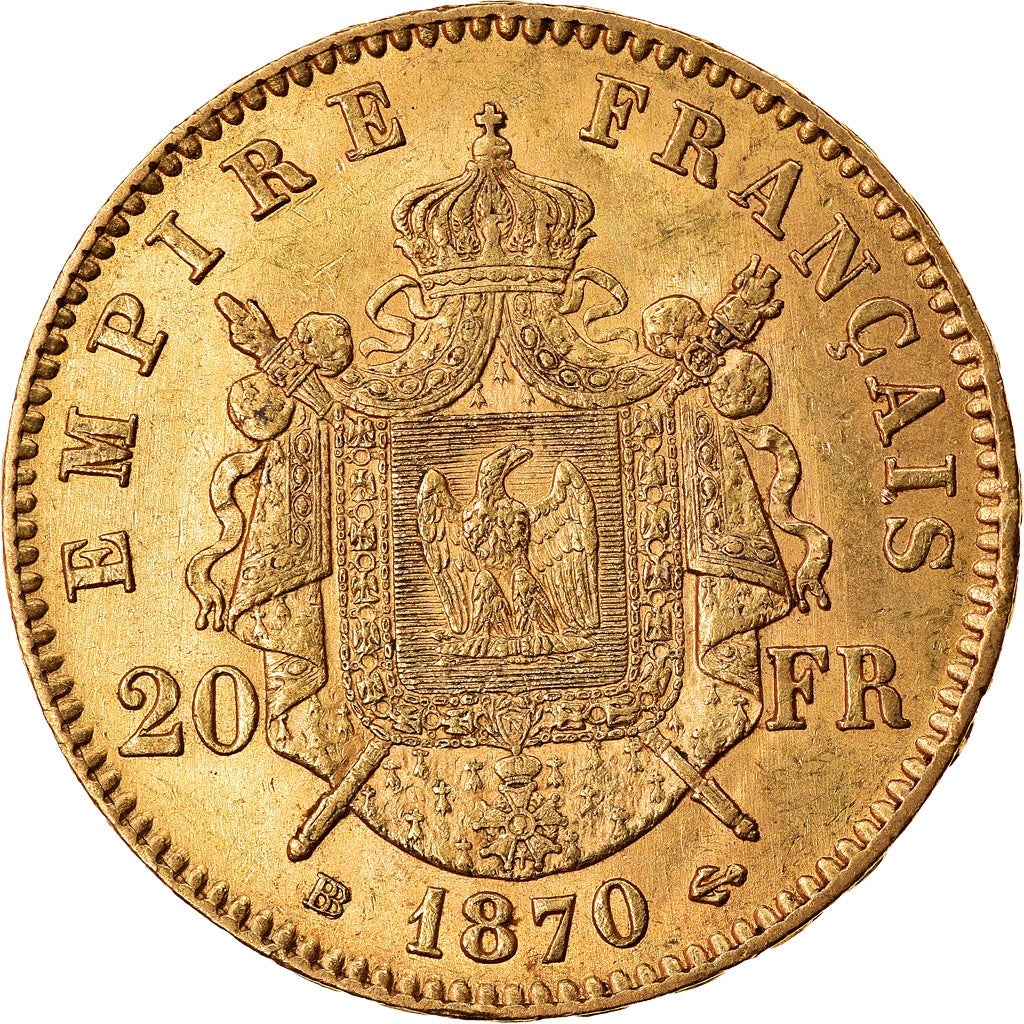 Moneta, Francja, Napoleon III, Napoléon III, 20 Francs, 1870, Strasbourg