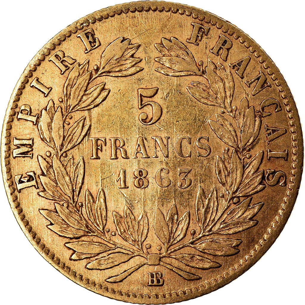 Moneta, Francja, Napoleon III, Napoléon III, 5 Francs, 1863, Strasbourg