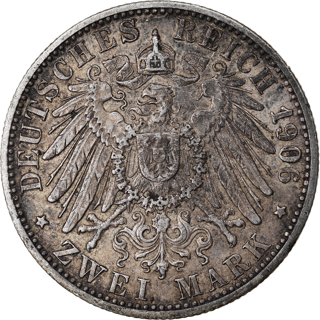 Coin, German States, BADEN, Friedrich I, 2 Mark, 1906, EF(40-45), Silver, KM:276