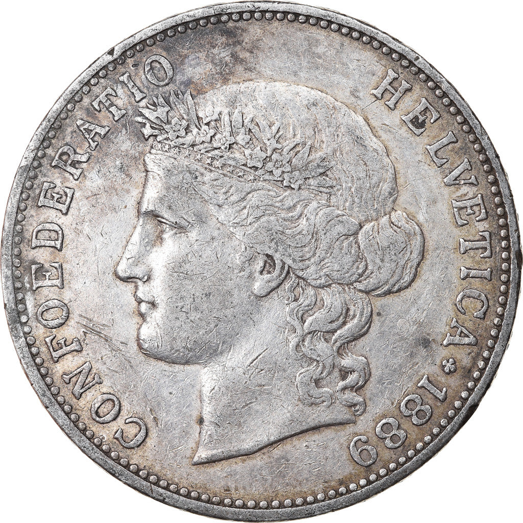 Coin, Switzerland, 5 Francs, 1889, Bern, EF(40-45), Silver, KM:34