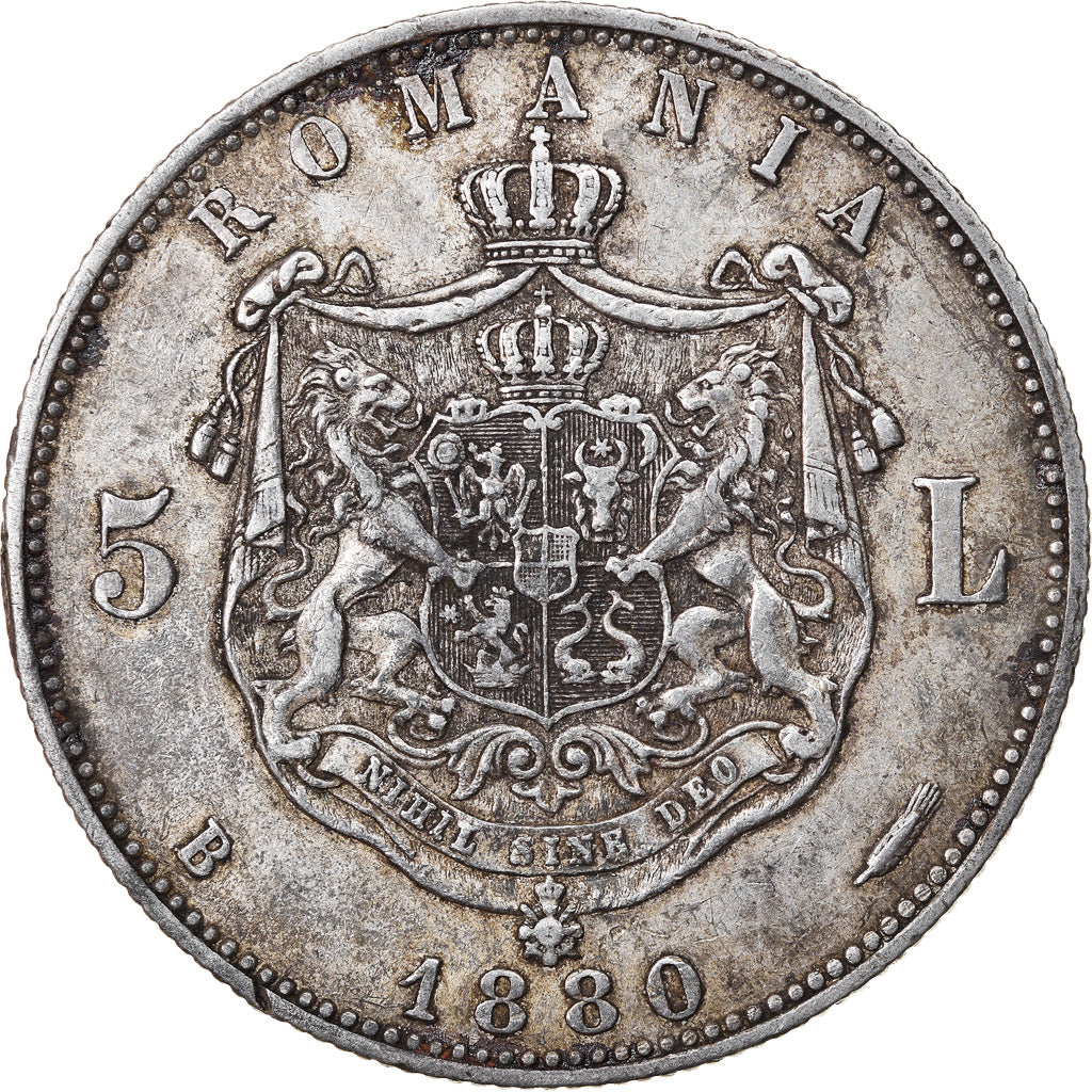 Moneda, Rumanía, Carol I, 5 Lei, 1880, Bucarest, MBC, Plata, KM:12
