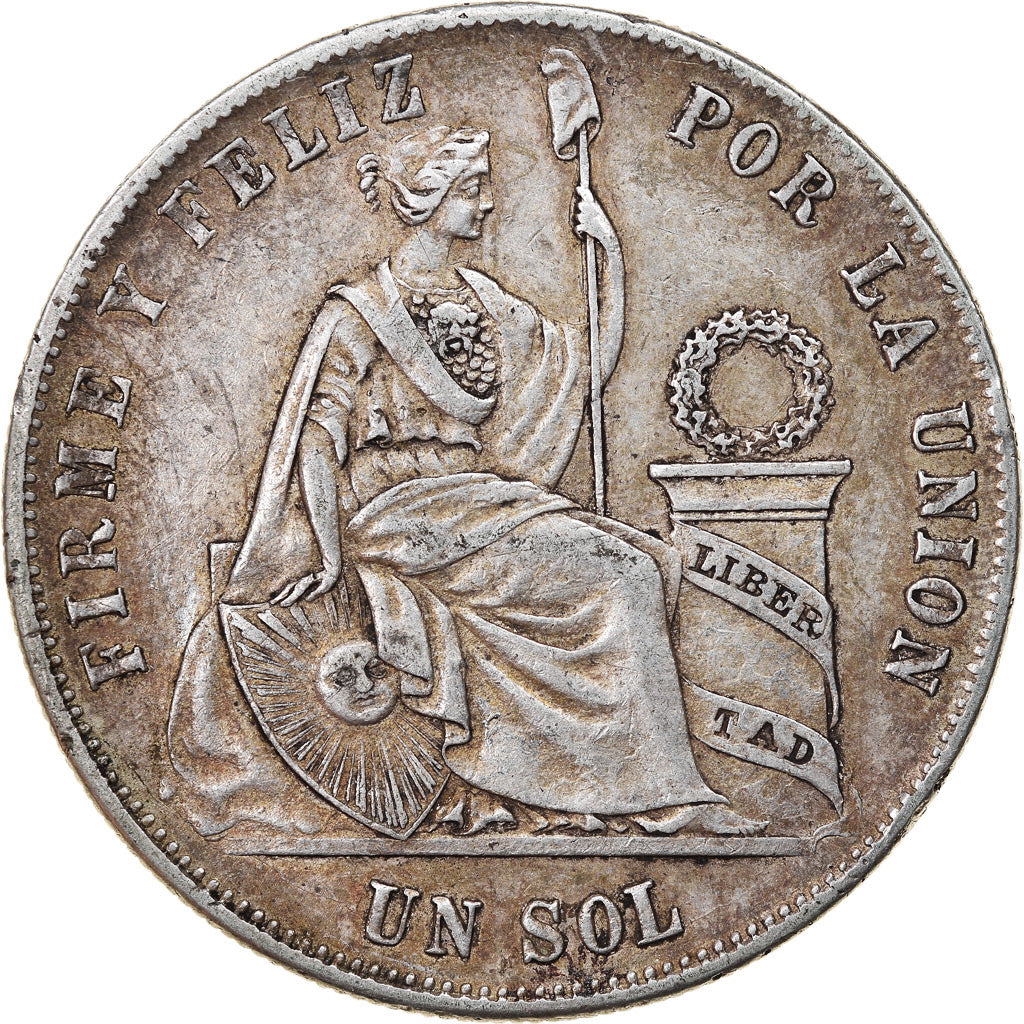 Coin, Peru, SOUTH PERU, Sol, 1875, Lima, AU(50-53), Silver, KM:196.3